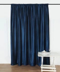 HIER_3110 8ft Navy Blue Premium Velvet Backdrop Stand Curtain Panel, Drape
