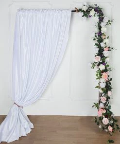 HIER_3110 8ft White Premium Velvet Backdrop Stand Curtain Panel, Privacy Drape