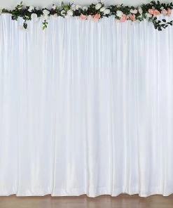HIER_3110 8ft White Premium Velvet Backdrop Stand Curtain Panel, Privacy Drape