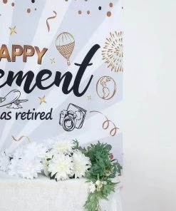 HIER_3110 5ftx7ft Black/Gold "Happy Retirement" Print Vinyl Photo Backdrop Vinyl Photography Backdrops