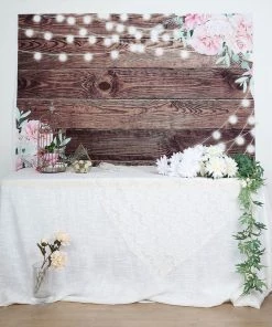 HIER_3110 Vinyl Photography Backdrops 5ftx7ft Rustic Wood & String Lights Print Vinyl Photography Backdrop