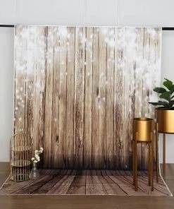 HIER_3110 Vinyl Photography Backdrops 7ftx5ft Rustic Wood & Fairy Lights Prints Vinyl Photography Backdrop