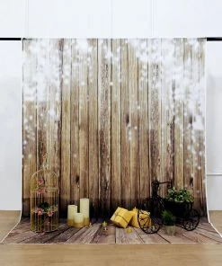 HIER_3110 Vinyl Photography Backdrops 7ftx5ft Rustic Wood & Fairy Lights Prints Vinyl Photography Backdrop