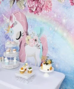 HIER_3110 8ftx8ft Rainbow, Unicorn & Floral Print Vinyl Photography Backdrop