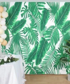 HIER_3110 8ftx8ft Green/White Tropical Palm Leaf Print Vinyl Photo Backdrop Vinyl Photography Backdrops