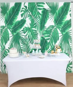 HIER_3110 8ftx8ft Green/White Tropical Palm Leaf Print Vinyl Photo Backdrop Vinyl Photography Backdrops