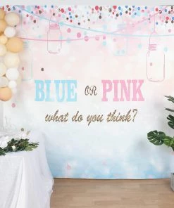 HIER_3110 8ftx8ft Gender Reveal "Blue Or Pink" Vinyl Photography Booth Backdrop Vinyl Photography Backdrops