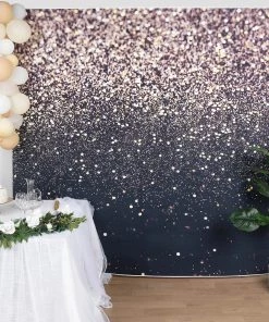 HIER_3110 Vinyl Photography Backdrops 8ftx8ft Black/Gold Glitter Print Vinyl Photography Booth Backdrop