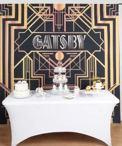 HIER_3110 8ftx8ft Black/Gold Great Gatsby Roaring 20s Vinyl Photo Booth Backdrop