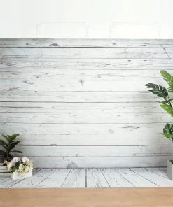 HIER_3110 8ftx8ft White/Gray Distressed Wood Panels Vinyl Photography Backdrop