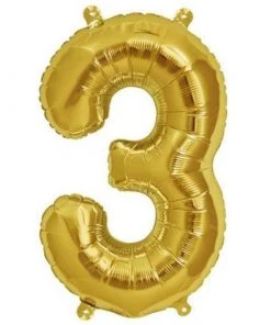 HIER_3212 16" Shiny Metallic Gold Mylar Foil 0-9 Number Balloons - 3