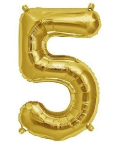 HIER_3212 16" Shiny Metallic Gold Mylar Foil 0-9 Number Balloons - 5