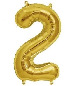 HIER_3212 16" Shiny Metallic Gold Mylar Foil 0-9 Number Balloons - 2