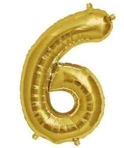HIER_3212 16" Shiny Metallic Gold Mylar Foil 0-9 Number Balloons - 6 Party Balloons & Accessories