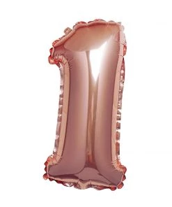 HIER_3212 16" Metallic Blush/Rose Gold Mylar Foil 0-9 Number Balloons - 1