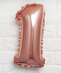 HIER_3212 16" Metallic Blush/Rose Gold Mylar Foil 0-9 Number Balloons - 1