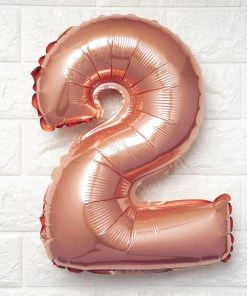 HIER_3212 Big Event Backdrops & Décor 16" Metallic Blush/Rose Gold Mylar Foil 0-9 Number Balloons - 2