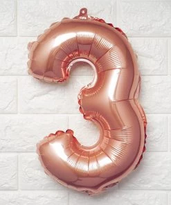 HIER_3212 16" Metallic Blush/Rose Gold Mylar Foil 0-9 Number Balloons - 3