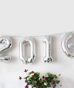 HIER_3212 16" Shiny Metallic Silver Mylar Foil 0-9 Number Balloons - 1