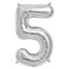 HIER_3212 16" Shiny Metallic Silver Mylar Foil 0-9 Number Balloons - 5 Party Balloons & Accessories