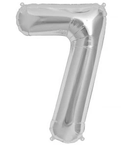 HIER_3212 16" Shiny Metallic Silver Mylar Foil 0-9 Number Balloons - 7 Party Balloons & Accessories