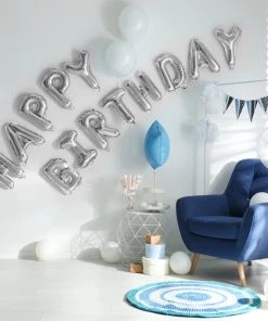 HIER_3211 Big Event Backdrops & Décor 16" Shiny Metallic Silver Mylar Foil Alphabet Letter & Number Balloons