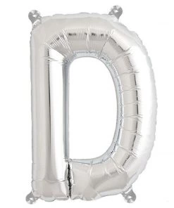 HIER_3211 Chargers & Centerpieces 16" Shiny Metallic Silver Mylar Foil Alphabet Letter Balloons - D