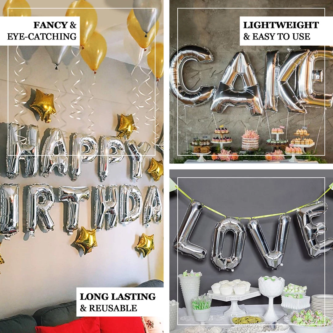 HIER_3211 Chargers & Centerpieces 16" Shiny Metallic Silver Mylar Foil Alphabet Letter Balloons - V 3 HIER_3211 Chargers & Centerpieces 16" Shiny Metallic Silver Mylar Foil Alphabet Letter Balloons - V