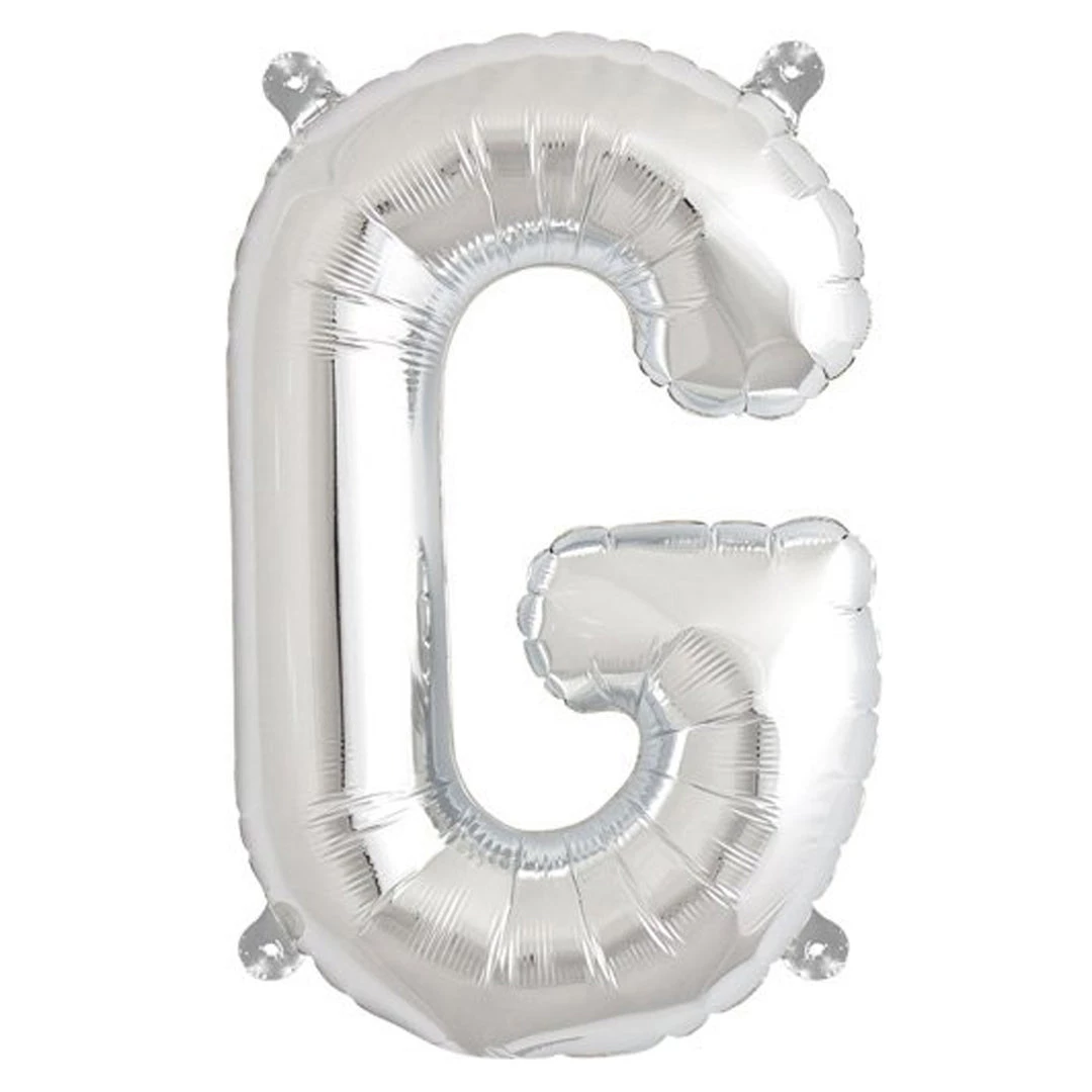HIER_3211 Chargers & Centerpieces 16" Shiny Metallic Silver Mylar Foil Alphabet Letter Balloons - G 1 HIER_3211 Chargers & Centerpieces 16" Shiny Metallic Silver Mylar Foil Alphabet Letter Balloons - G