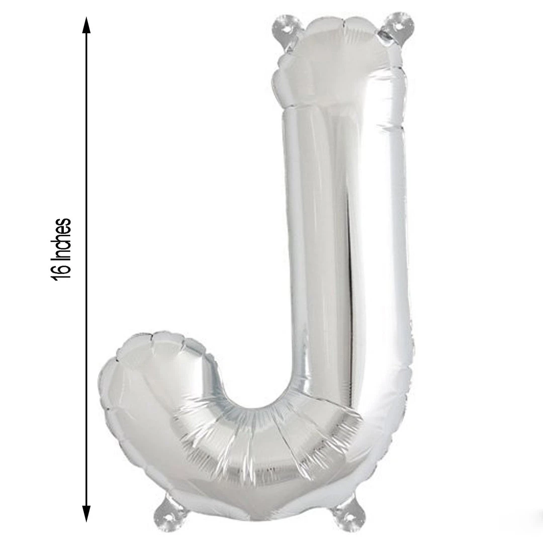HIER_3211 16" Shiny Metallic Silver Mylar Foil Alphabet Letter Balloons - J 6 HIER_3211 16" Shiny Metallic Silver Mylar Foil Alphabet Letter Balloons - J