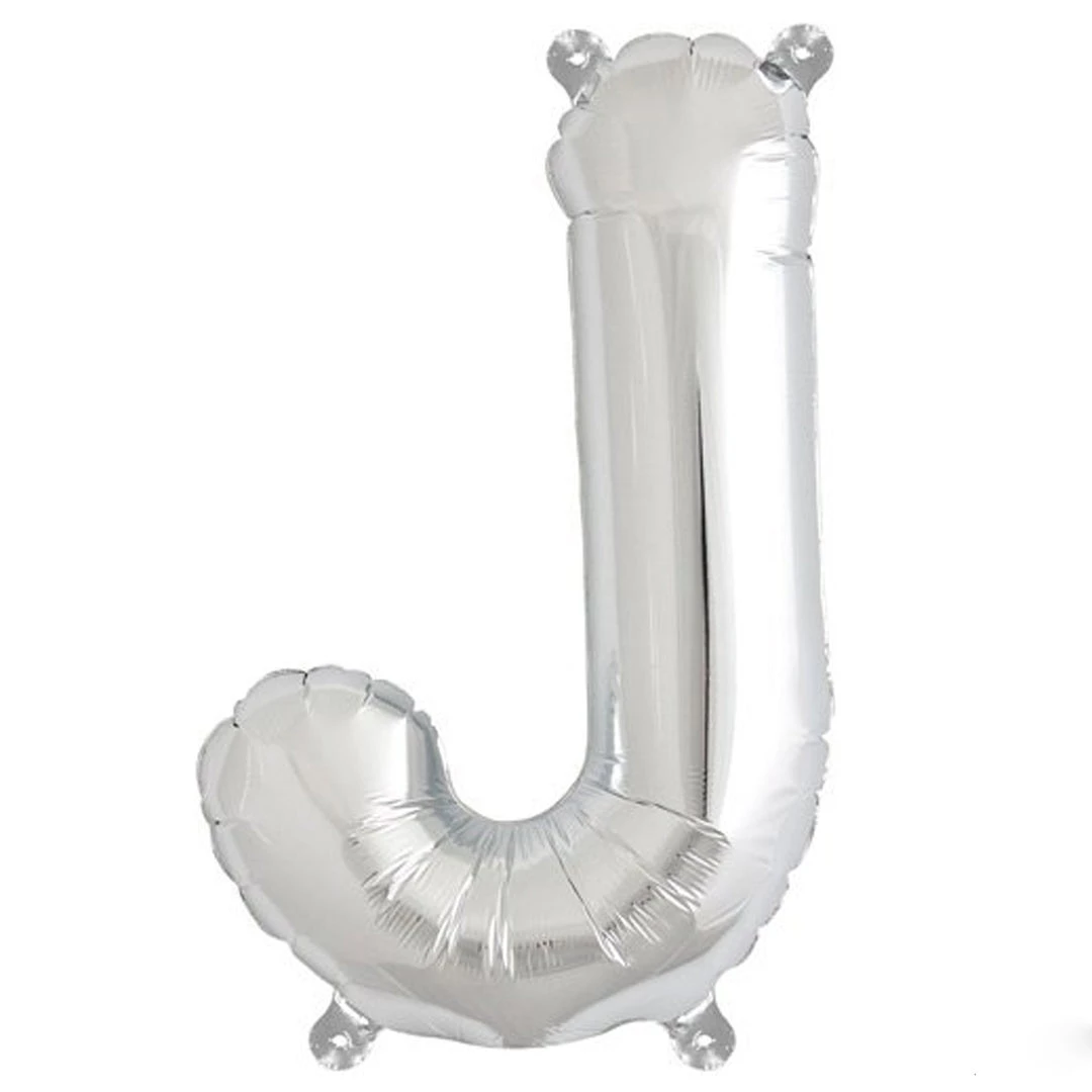 HIER_3211 16" Shiny Metallic Silver Mylar Foil Alphabet Letter Balloons - J 1 HIER_3211 16" Shiny Metallic Silver Mylar Foil Alphabet Letter Balloons - J