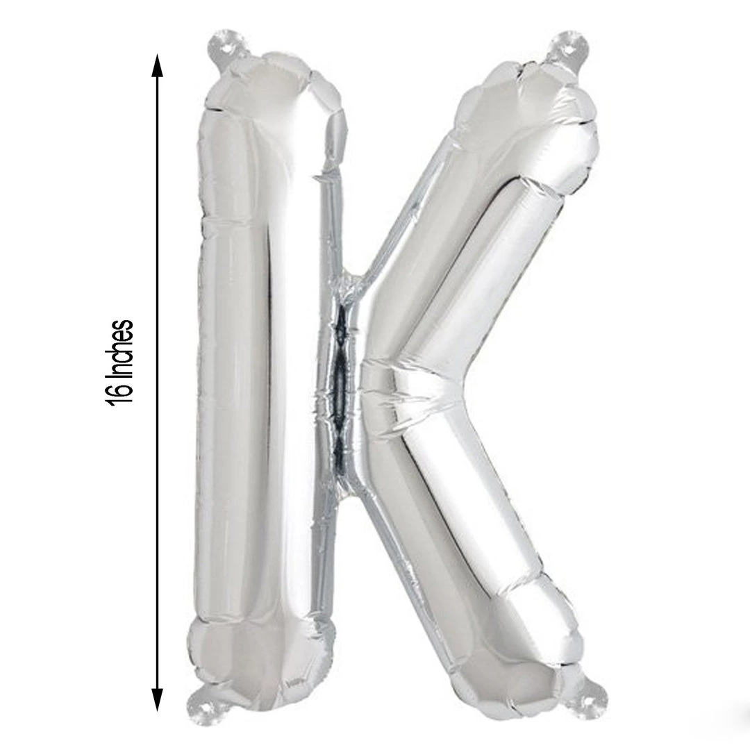 HIER_3211 Chargers & Centerpieces 16" Shiny Metallic Silver Mylar Foil Alphabet Letter Balloons - K 6 HIER_3211 Chargers & Centerpieces 16" Shiny Metallic Silver Mylar Foil Alphabet Letter Balloons - K