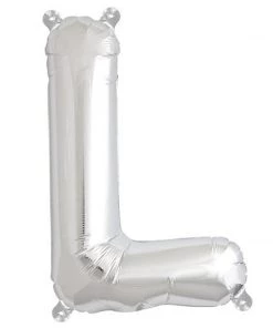 HIER_3211 16" Shiny Metallic Silver Mylar Foil Alphabet Letter Balloons - L