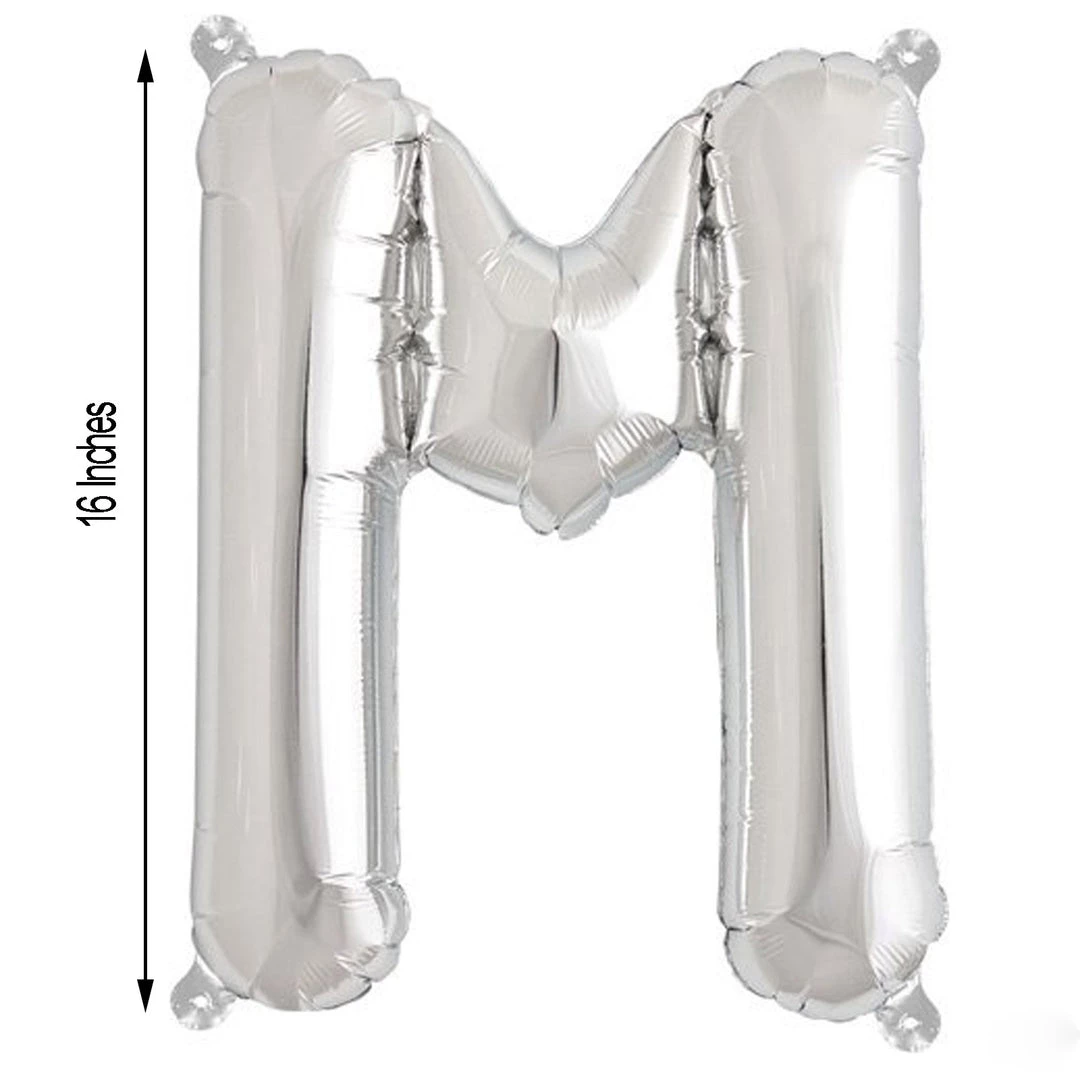 HIER_3211 16" Shiny Metallic Silver Mylar Foil Alphabet Letter Balloons - M Chargers & Centerpieces 6 HIER_3211 16" Shiny Metallic Silver Mylar Foil Alphabet Letter Balloons - M Chargers & Centerpieces