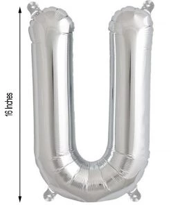 HIER_3211 Chargers & Centerpieces 16" Shiny Metallic Silver Mylar Foil Alphabet Letter Balloons - U 11 HIER_3211 Chargers & Centerpieces 16
