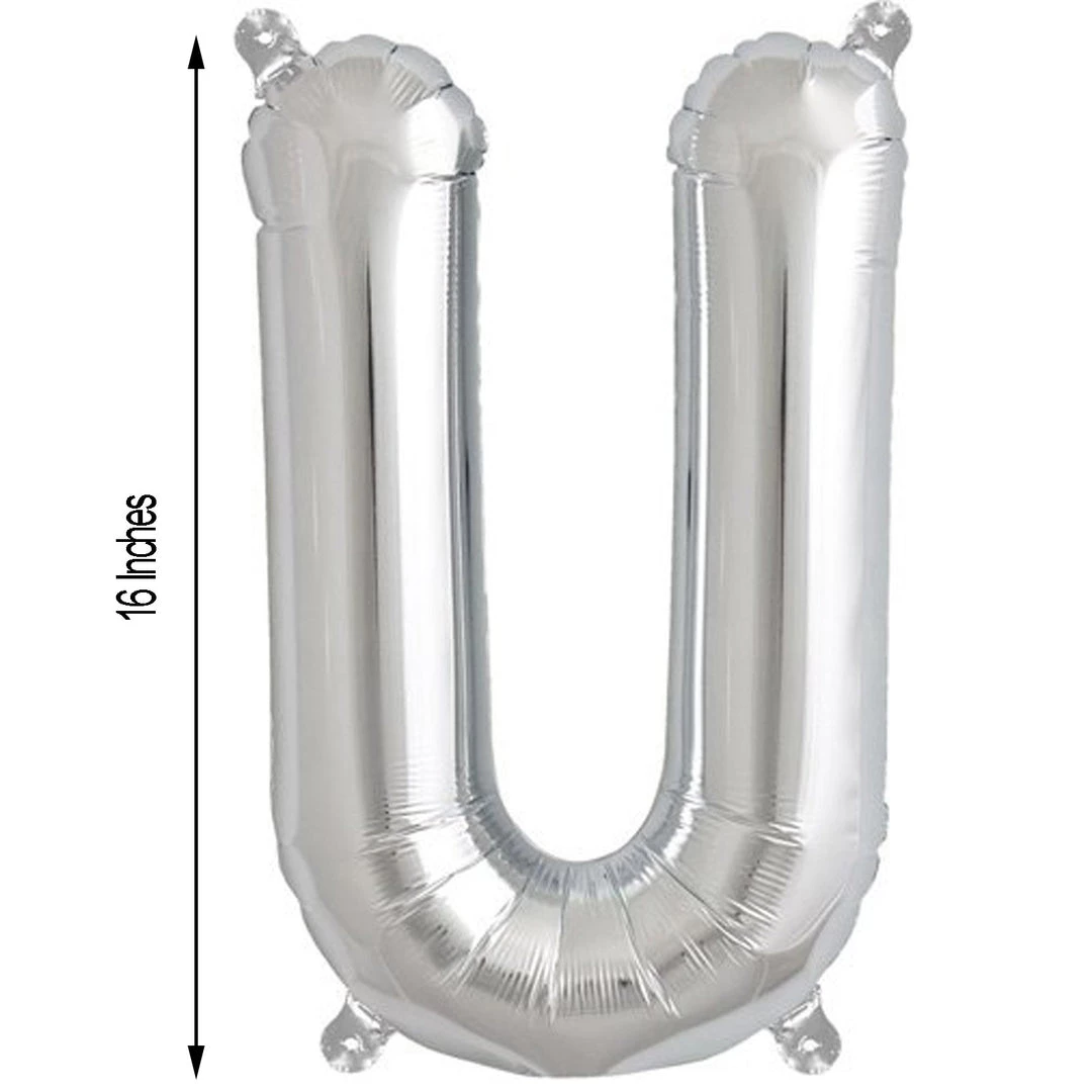 HIER_3211 Chargers & Centerpieces 16" Shiny Metallic Silver Mylar Foil Alphabet Letter Balloons - U 6 HIER_3211 Chargers & Centerpieces 16" Shiny Metallic Silver Mylar Foil Alphabet Letter Balloons - U
