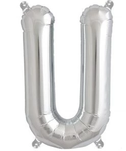 HIER_3211 Chargers & Centerpieces 16" Shiny Metallic Silver Mylar Foil Alphabet Letter Balloons - U