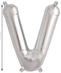 HIER_3211 Chargers & Centerpieces 16" Shiny Metallic Silver Mylar Foil Alphabet Letter Balloons - V 11 HIER_3211 Chargers & Centerpieces 16