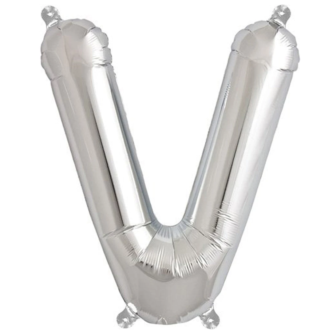 HIER_3211 Chargers & Centerpieces 16" Shiny Metallic Silver Mylar Foil Alphabet Letter Balloons - V 1 HIER_3211 Chargers & Centerpieces 16" Shiny Metallic Silver Mylar Foil Alphabet Letter Balloons - V