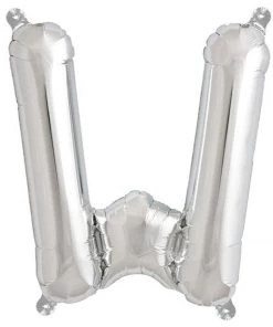 HIER_3211 16" Shiny Metallic Silver Mylar Foil Alphabet Letter Balloons - W