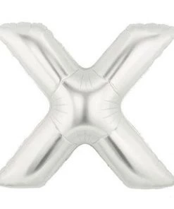 HIER_3211 16" Shiny Metallic Silver Mylar Foil Alphabet Letter Balloons - X