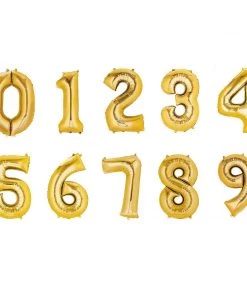 HIER_3212 40" Shiny Metallic Gold Mylar Foil Helium/Air 0-9 Number Balloons - 7 Party Balloons & Accessories