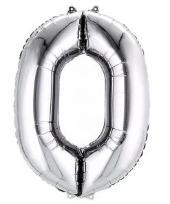HIER_3212 40" Shiny Metallic Silver Mylar Foil Helium/Air Number Balloons - 0 Party Balloons & Accessories