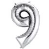 HIER_3212 40" Shiny Metallic Silver Mylar Foil Helium/Air Number Balloons - 9 Party Balloons & Accessories