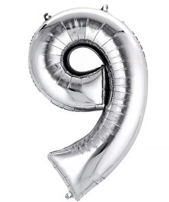 HIER_3212 40" Shiny Metallic Silver Mylar Foil Helium/Air Number Balloons - 9 Party Balloons & Accessories