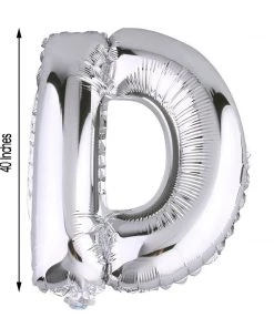 HIER_3211 40" Shiny Metallic Silver Mylar Foil Helium/Air Letter Balloons - D 9 HIER_3211 40