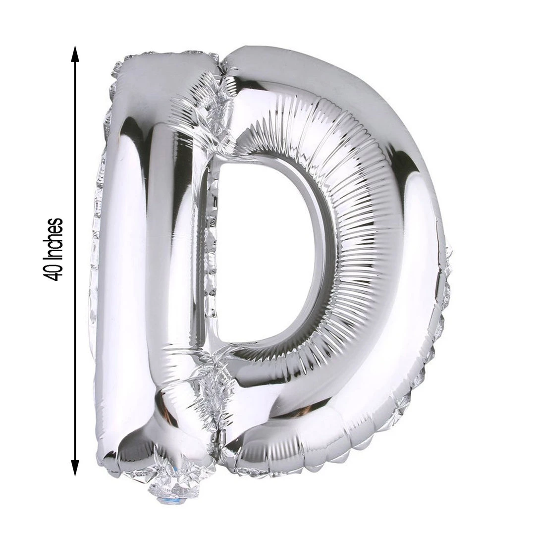 HIER_3211 40" Shiny Metallic Silver Mylar Foil Helium/Air Letter Balloons - D 3 HIER_3211 40" Shiny Metallic Silver Mylar Foil Helium/Air Letter Balloons - D