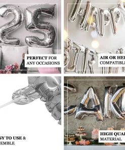 HIER_3211 40" Shiny Metallic Silver Mylar Foil Helium/Air Letter Balloons - D 10 HIER_3211 40