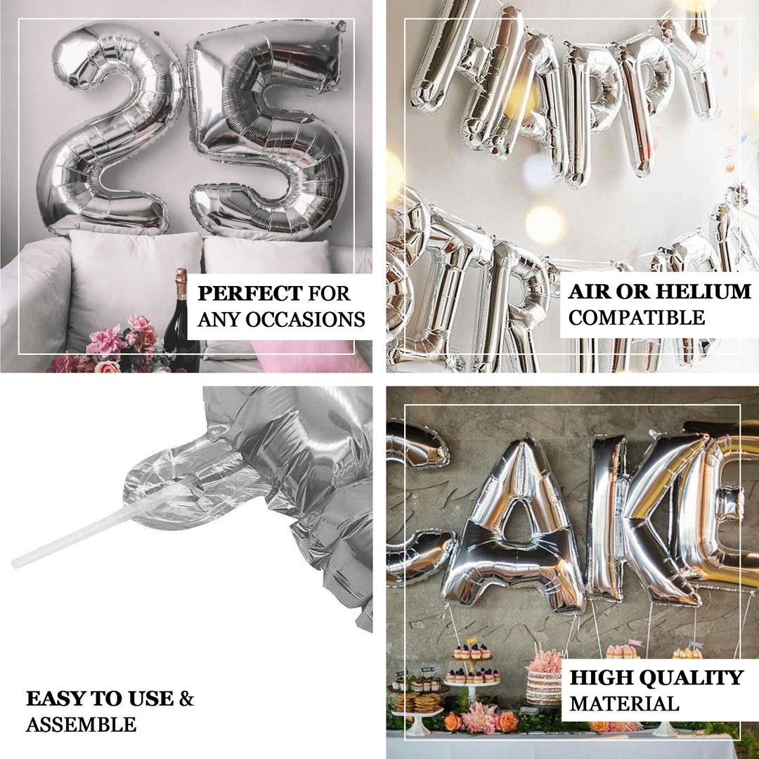 HIER_3211 40" Shiny Metallic Silver Mylar Foil Helium/Air Letter Balloons - D 4 HIER_3211 40" Shiny Metallic Silver Mylar Foil Helium/Air Letter Balloons - D