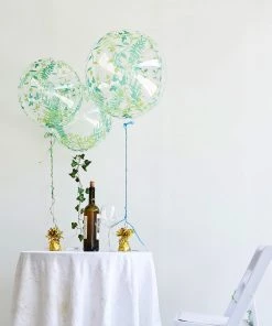 HIER_3240 Big Event Backdrops & Décor 2 Pack | 20" Clear/Green Leaf Print PVC Helium Or Air Bubble Balloons